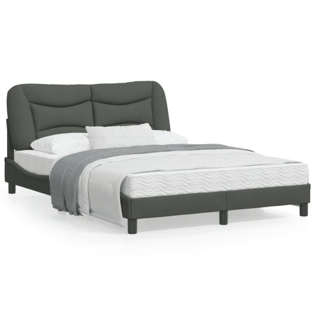 Bed frame with dark gray fabric headboard 140x190 cm by vidaXL, Beds and slatted bases - Ref: Foro24-3207766, Price: 199,55 €...