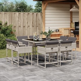 Garden dining set 9 pieces with light gray synthetic rattan cushions by vidaXL, Garden sets - Ref: Foro24-3211379, Price: 454...