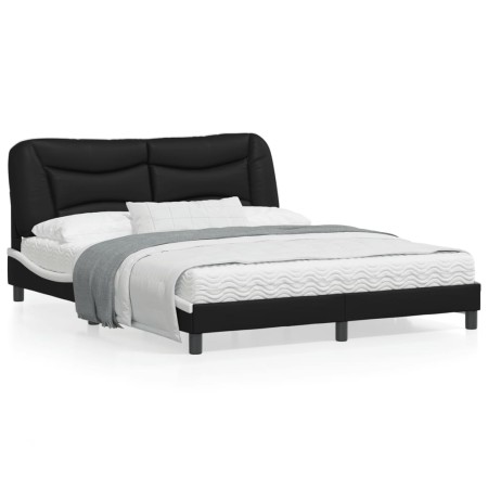 Bed structure with black and white synthetic leather headboard 160x200cm. by vidaXL, Beds and slatted bases - Ref: Foro24-320...