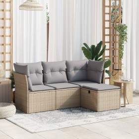 Garden sofa set with beige mixed cushions, 4 pieces, PE rattan. by vidaXL, Garden sets - Ref: Foro24-3263115, Price: 250,83 €...