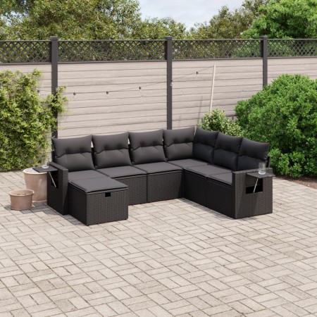 7-teiliges Garten-Esszimmerset und Kissen synthetisches Rattan schwarz von vidaXL, Gartensets - Ref: Foro24-3263831, Preis: 4...