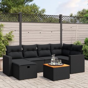 7-teiliges Garten-Esszimmerset und Kissen synthetisches Rattan schwarz von vidaXL, Gartensets - Ref: Foro24-3264835, Preis: 4...