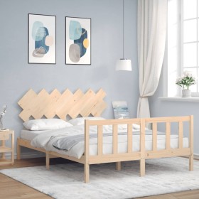 Double bed frame with solid wood headboard by vidaXL, Beds and slatted bases - Ref: Foro24-3193471, Price: 134,99 €, Discount: %