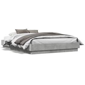 Bed frame with LED lights concrete gray 140x190 cm by vidaXL, Beds and slatted bases - Ref: Foro24-3209810, Price: 159,59 €, ...