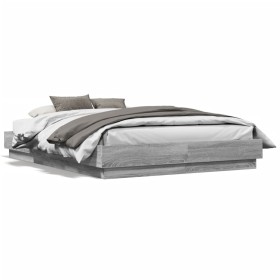 Bed frame with LED lights Sonoma grey 135x190 cm by vidaXL, Beds and slatted bases - Ref: Foro24-3209819, Price: 142,99 €, Di...