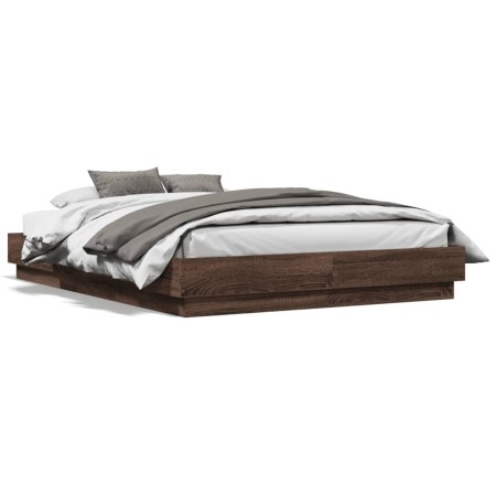 Estructura de cama con luces LED roble marrón 120x190 cm de vidaXL, Camas y somieres - Ref: Foro24-3209827, Precio: 134,07 €,...