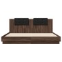 Bed frame with LED lights headboard in brown oak 180x200 cm by vidaXL, Beds and slatted bases - Ref: Foro24-3209995, Price: 2...