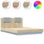 Bed frame with LED lights headboard Sonoma oak 150x200 cm by vidaXL, Beds and slatted bases - Ref: Foro24-3210005, Price: 195...