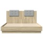 Bed frame with LED lights headboard Sonoma oak 150x200 cm by vidaXL, Beds and slatted bases - Ref: Foro24-3210005, Price: 195...