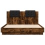 Bed frame with LED lights headboard smoked oak 150x200 cm by vidaXL, Beds and slatted bases - Ref: Foro24-3210007, Price: 206...