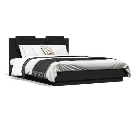 Estructura de cama con cabecero y luces LED negro 120x200 cm de vidaXL, Camas y somieres - Ref: Foro24-3210018, Precio: 230,5...