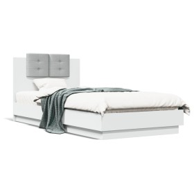 Estructura de cama con cabecero y luces LED blanco 100x200 cm de vidaXL, Camas y somieres - Ref: Foro24-3210024, Precio: 177,...