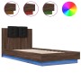 Bed frame with LED lights headboard in brown oak 100x200 cm by vidaXL, Beds and slatted bases - Ref: Foro24-3210030, Price: 1...