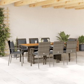 Garden dining set 9 pieces and gray synthetic rattan cushions by vidaXL, Garden sets - Ref: Foro24-3213501, Price: 679,99 €, ...