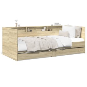 Sunbed with drawers in Sonoma oak engineered wood 100x200 cm by vidaXL, Beds and slatted bases - Ref: Foro24-3280841, Price: ...