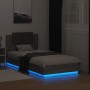 Bed frame with LED lights headboard in Sonoma grey 90x190 cm by vidaXL, Beds and slatted bases - Ref: Foro24-3210064, Price: ...