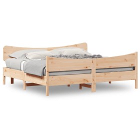 Solid pine wood bed frame with headboard 200x200cm by vidaXL, Beds and slatted bases - Ref: Foro24-3216369, Price: 224,53 €, ...