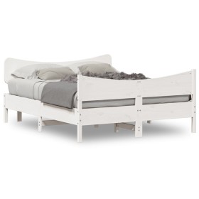 Bed frame with white pine wood headboard 160x200 cm by vidaXL, Beds and slatted bases - Ref: Foro24-3216376, Price: 243,51 €,...