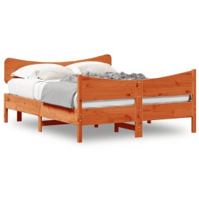 Bed frame with pine wood headboard in brown wax finish 140x200 cm by vidaXL, Beds and slatted bases - Ref: Foro24-3216383, Pr...