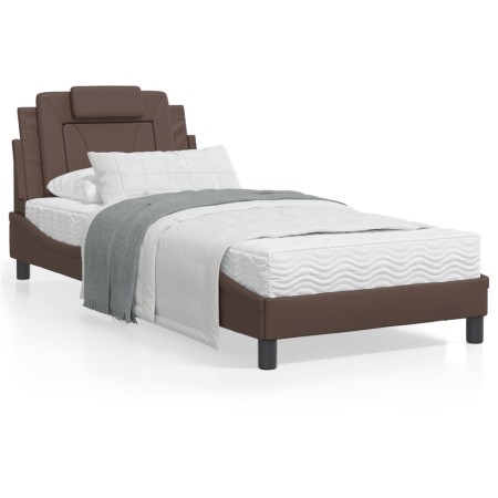 Bed frame with headboard brown synthetic leather 90x190cm by vidaXL, Beds and slatted bases - Ref: Foro24-3208063, Price: 136...