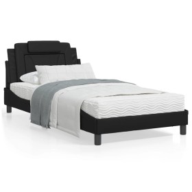 Bed frame with headboard black synthetic leather 100x200cm by vidaXL, Beds and slatted bases - Ref: Foro24-3208075, Price: 13...