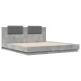 Concrete gray engineered wood bed with headboard 160x200 cm by vidaXL, Beds and slatted bases - Ref: Foro24-3209908, Price: 2...