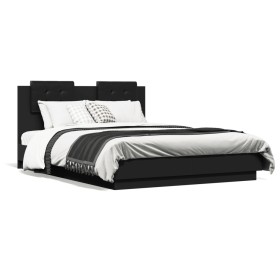 Estructura cama con cabecero madera ingeniería negro 135x190 cm de vidaXL, Camas y somieres - Ref: Foro24-3209955, Precio: 18...