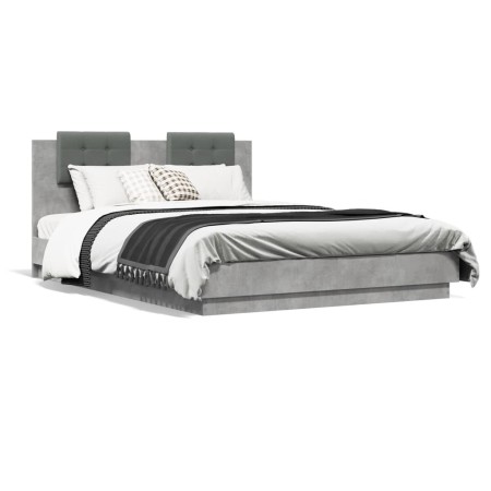 Cama con cabecero madera de ingeniería gris hormigón 150x200 cm de vidaXL, Camas y somieres - Ref: Foro24-3209915, Precio: 17...