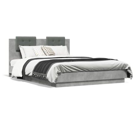 Cama con cabecero madera de ingeniería gris hormigón 120x200 cm de vidaXL, Camas y somieres - Ref: Foro24-3209929, Precio: 16...