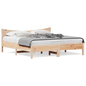 Bed frame with solid pine wood headboard 180x200 cm by vidaXL, Beds and slatted bases - Ref: Foro24-3216360, Price: 171,67 €,...