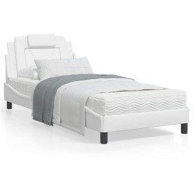 Estructura cama con luces LED cuero sintético blanco 90x190 cm de vidaXL, Camas y somieres - Ref: Foro24-3213988, Precio: 152...