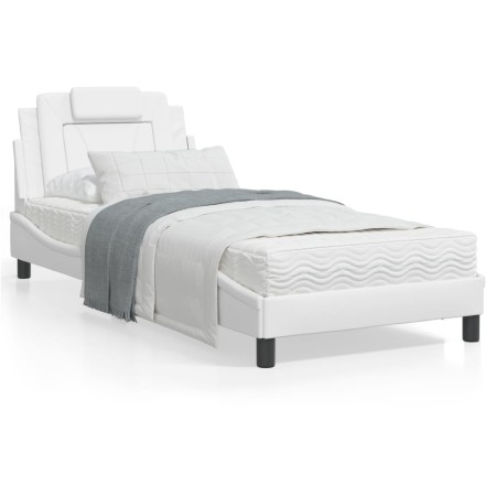 Estructura cama con luces LED cuero sintético blanco 90x200 cm de vidaXL, Camas y somieres - Ref: Foro24-3213995, Precio: 156...