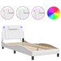 Bed frame with LED lights white synthetic leather 90x200 cm by vidaXL, Beds and slatted bases - Ref: Foro24-3213995, Price: 1...