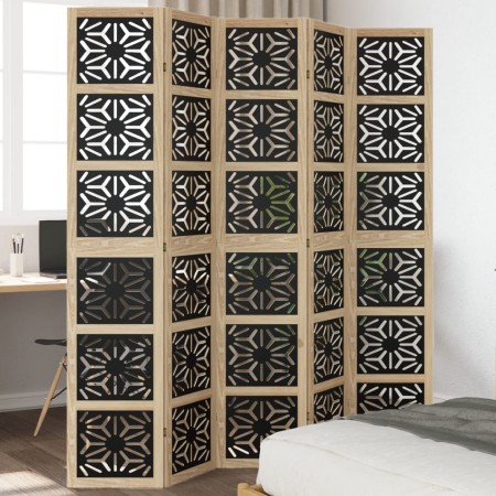 Solid Paulownia wood 5-panel room divider screen in brown-black by vidaXL, Room dividers - Ref: Foro24-358807, Price: 145,39 ...