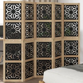 Solid Paulownia wood 5-panel room divider screen in brown-black by vidaXL, Room dividers - Ref: Foro24-358805, Price: 125,99 ...