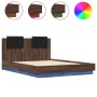 Bed frame with headboard LED lights Sonoma oak 135x190 cm by vidaXL, Beds and slatted bases - Ref: Foro24-3210051, Price: 192...