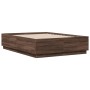 Bed frame with LED lights brown oak wood 140x190 cm by vidaXL, Beds and slatted bases - Ref: Foro24-3209645, Price: 166,19 €,...