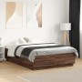 Bed frame with LED lights brown oak wood 140x190 cm by vidaXL, Beds and slatted bases - Ref: Foro24-3209645, Price: 166,19 €,...