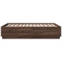 Bed frame with LED lights brown oak wood 140x190 cm by vidaXL, Beds and slatted bases - Ref: Foro24-3209645, Price: 166,19 €,...