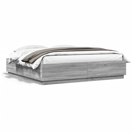 Estructura cama con luces LED madera gris Sonoma 180x200 cm de vidaXL, Camas y somieres - Ref: Foro24-3209595, Precio: 196,46...