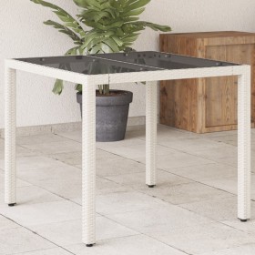 Garden table with white PE rattan and glass surface, 90x90x75 cm. by vidaXL, Garden tables - Ref: Foro24-368123, Price: 104,9...