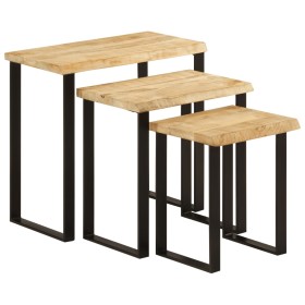 Set of 3 stackable tables with natural solid mango wood edge by vidaXL, Side tables - Ref: Foro24-372762, Price: 150,99 €, Di...