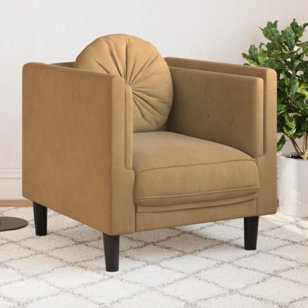 Sillón con cojín de cuero sintético de ante marrón de vidaXL, Sofás - Ref: Foro24-372631, Precio: 166,77 €, Descuento: %