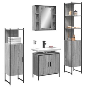 Set de armario de baño 4 pzas madera contrachapada gris sonoma de vidaXL, Muebles de baño - Ref: Foro24-3214773, Precio: 266,...