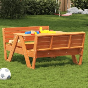 Children's picnic table made of brown waxed pine wood, measuring 88x122x58 cm. by vidaXL, Garden tables - Ref: Foro24-844657,...