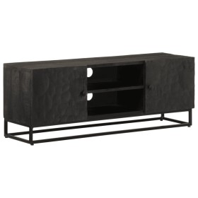 Solid mango wood and black iron TV stand 110x30x40 cm by vidaXL, CD and DVD storage - Ref: Foro24-372007, Price: 220,99 €, Di...