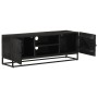 Solid mango wood and black iron TV stand 110x30x40 cm by vidaXL, CD and DVD storage - Ref: Foro24-372007, Price: 220,58 €, Di...