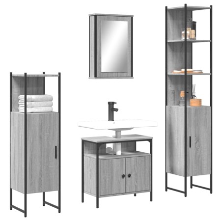 4-piece bathroom furniture set made of gray Sonoma plywood. by vidaXL, Bathroom furniture - Ref: Foro24-3214828, Price: 236,9...