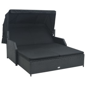 Lounger for 2 people with black synthetic rattan awning by vidaXL, Outdoor beds - Ref: Foro24-47443, Price: 552,99 €, Discoun...