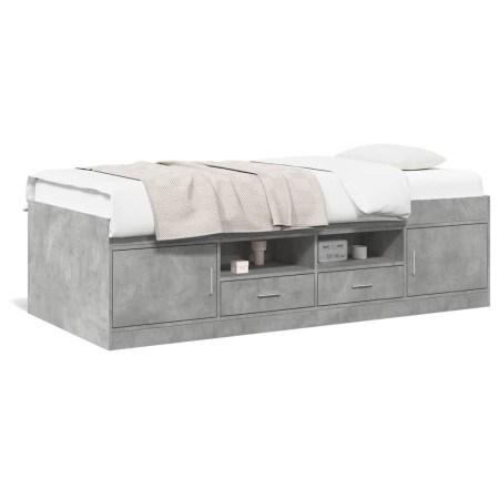 Concrete gray engineered wood lounger with drawers 100x200 cm by vidaXL, Beds and slatted bases - Ref: Foro24-3280240, Price:...